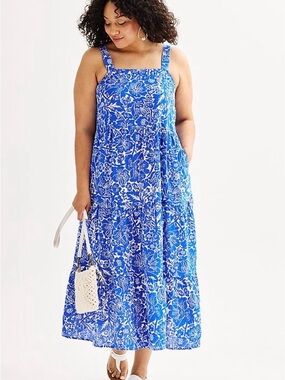 Sonoma Blue Floral Square-Neck Maxi Dress NWT Size 2X